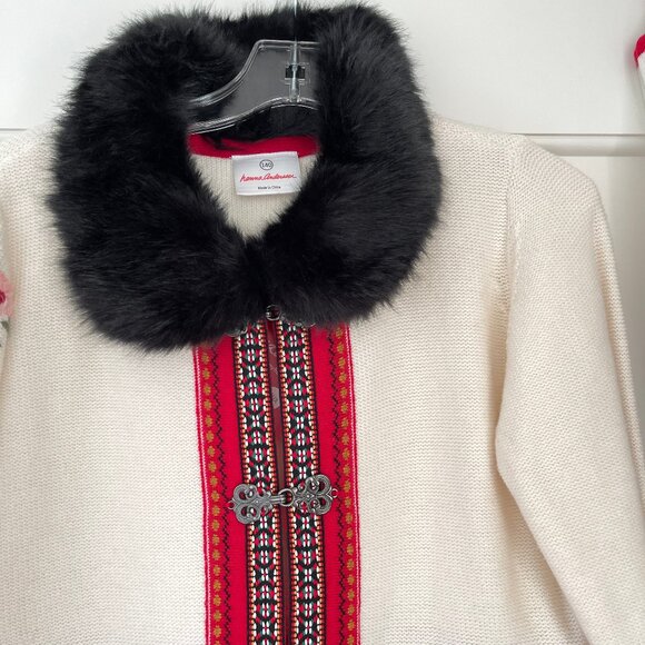 NWT Hanna Andersson Girls Fair Isle Sweater Jacket Fur Collar Scandinavian - Picture 6 of 13